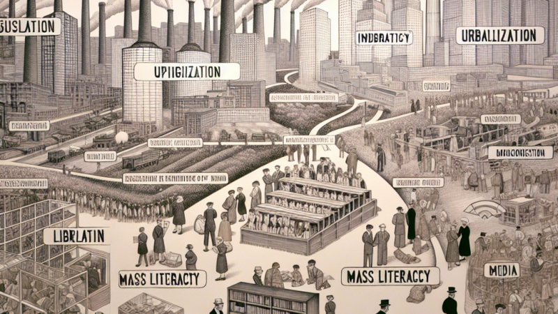 Analisi dell'evoluzione della società di massa nel Novecento: impatto della seconda rivoluzione industriale, urbanizzazione, alfabetizzazione di massa e diffusione dei media