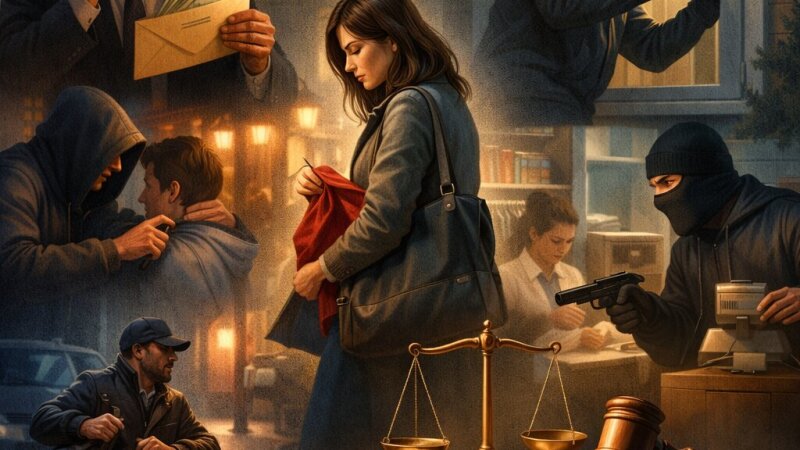 Cosa significano queste parole inglesi: blackmail, burglary, mugging, robbery,...