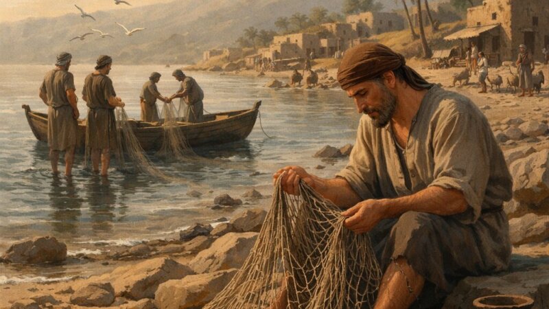 Descrizione di pescatori che tornano a riva con le reti vuote in Palestina al tempo di Gesù