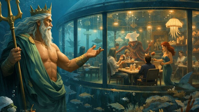 Il dio del mare apre un ristorante in fondo al mare: racconto narrativo