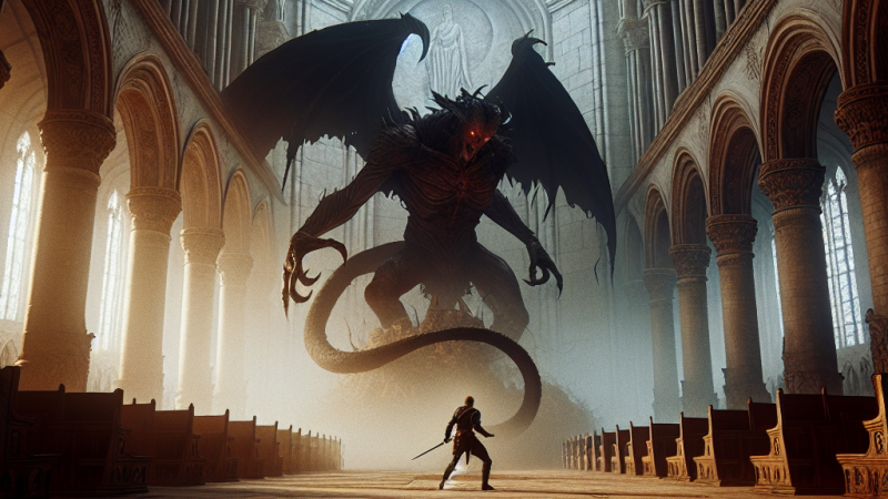 "Il Tempo è Giunto": il suono delle parole di Morax nel sacro e antico silenzio della cattedrale.