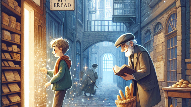 Incontro tra un bambino e un anziano signore in un vicolo della città