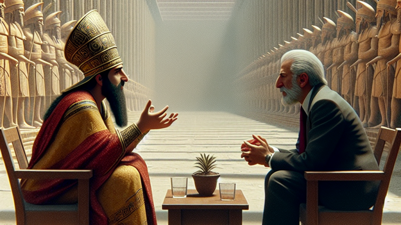 Intervista tra Hammurabi e Luigi Einaudi sulle uguaglianze e differenze delle rispettive costituzioni