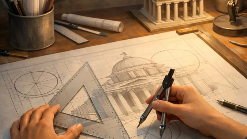 La squadra e il compasso nella redazione delle tavole architettoniche