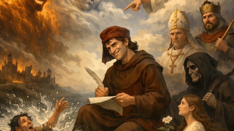 Nel poema 'S'i fosse foco' di Cecco Angiolieri, la vendetta come elemento comico: indicare le vendette corrispondenti per ogni possibile trasformazione. Fuoco, Vento, Acqua, Dio, Papa, Imperatore, Morte, Vita.