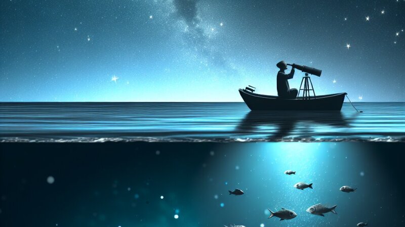 Parole chiave per un testo: pesce, mare, barca, stiva, telescopio, notte, buio, onda, oceano, breve, Spongebob, giallo, sole, cielo, stelle, luna