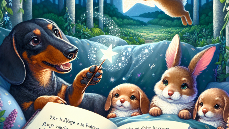 Racconto di fantasia della buonanotte con protagonista una mamma bassotto e i suoi tre cuccioli