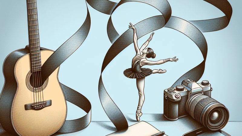 Scrivi un tema : "La mia vita in tre oggetti. Gli oggetti sono: la chitarra, il nastro di ginnastica ritmica e il telefono per fare le foto