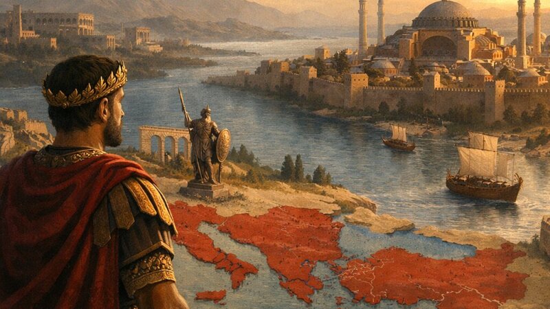 Territori dell'impero romano sotto Costantino e la sua capitale