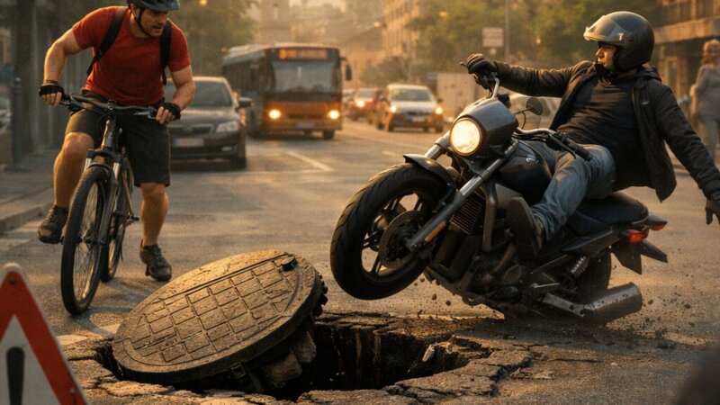Tombini sprofondati: un serio pericolo per motociclisti e ciclisti in corso Ancina, dove si sono verificati vari incidenti. La zona è stata oggetto di interpellanze della minoranza sulla sicurezza stradale.