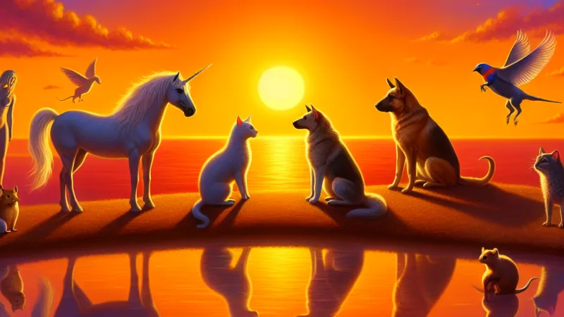 Tramonto: Filosofia di unicorni, cani, gatti e topi