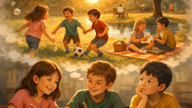 Una giornata al parco con gli amici: al passato